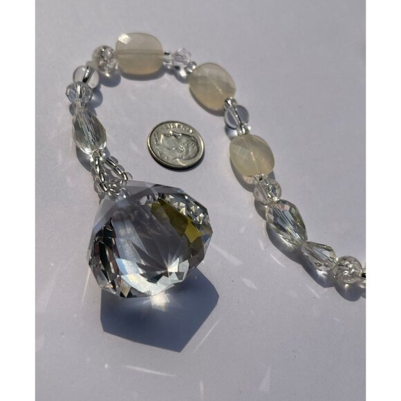 Beaded Suncatcher - White Clear - Crystal Triangle Prism - Hanging Decor - Picture 9 of 12